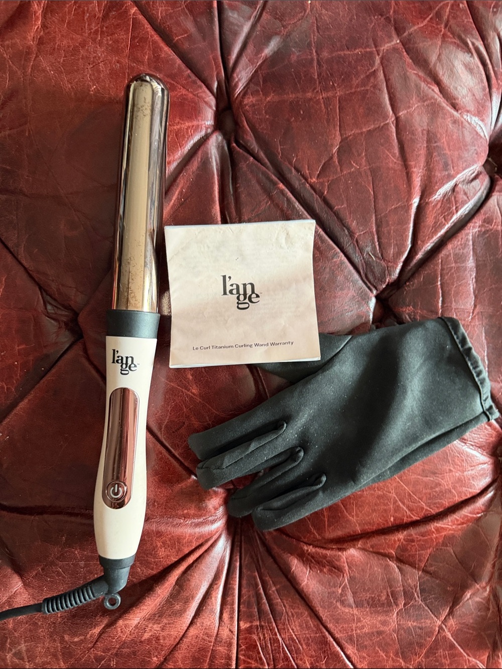 Lange Rose Gold and Cream Curling Iron with Black Heat Glove